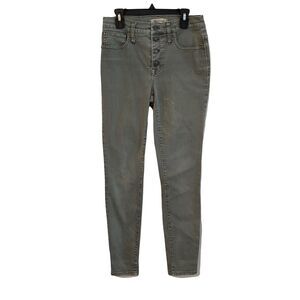 Madewell 26 Jeans 9" High Rise Skinny Button Fly Gray Green Garment Dyed